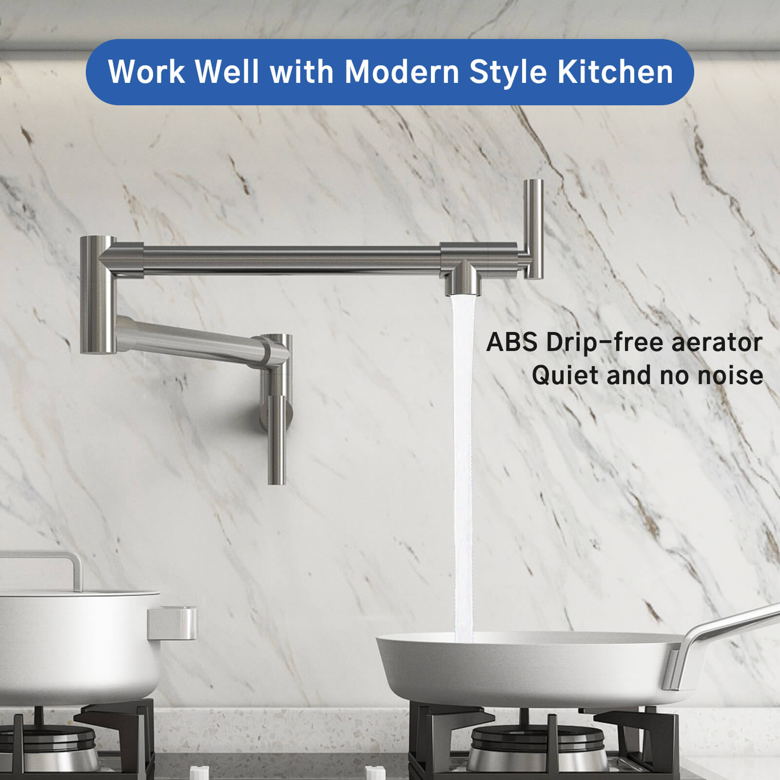 Besdor Pot Filler Faucet Stainless Steel Brushed Nickel (Lengthen)